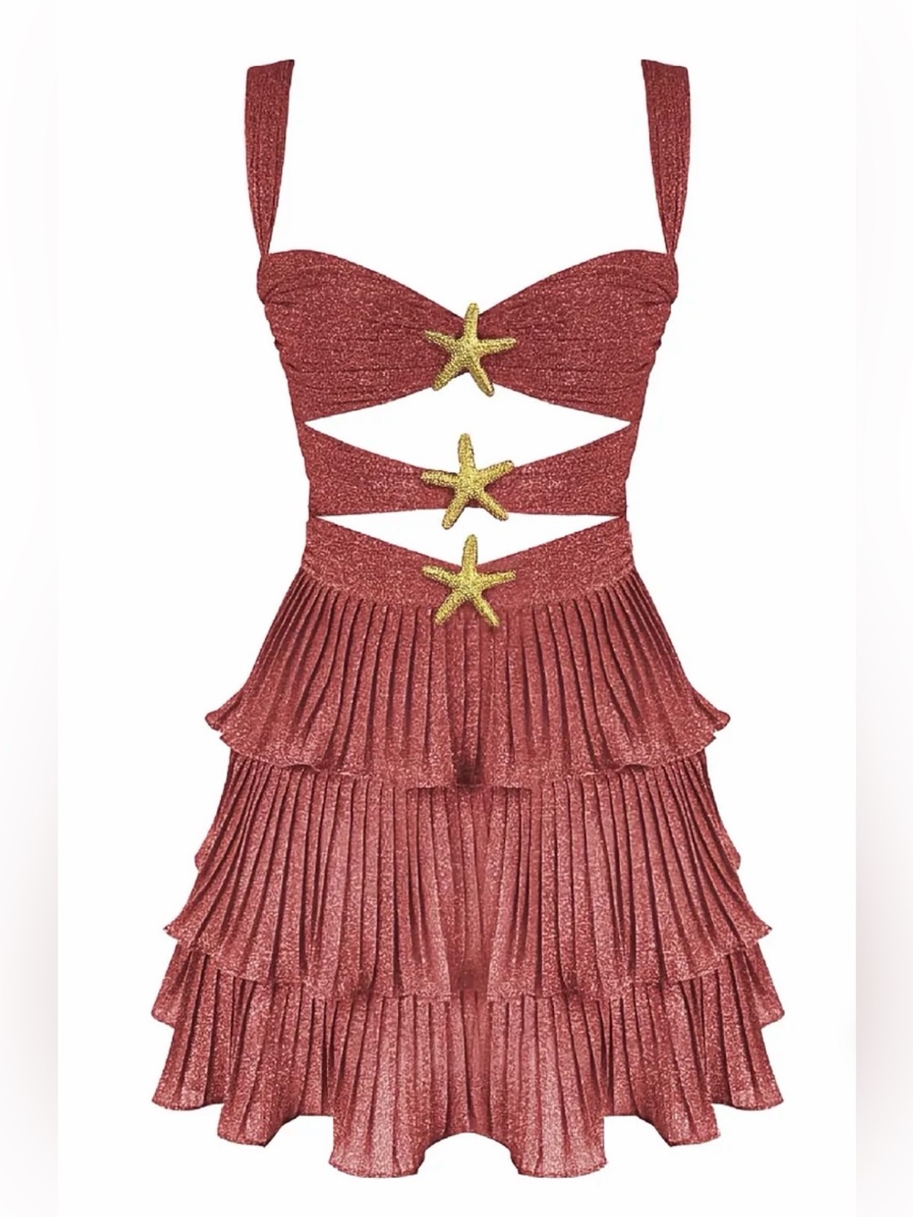 Gold Starfish Detail Red Dress